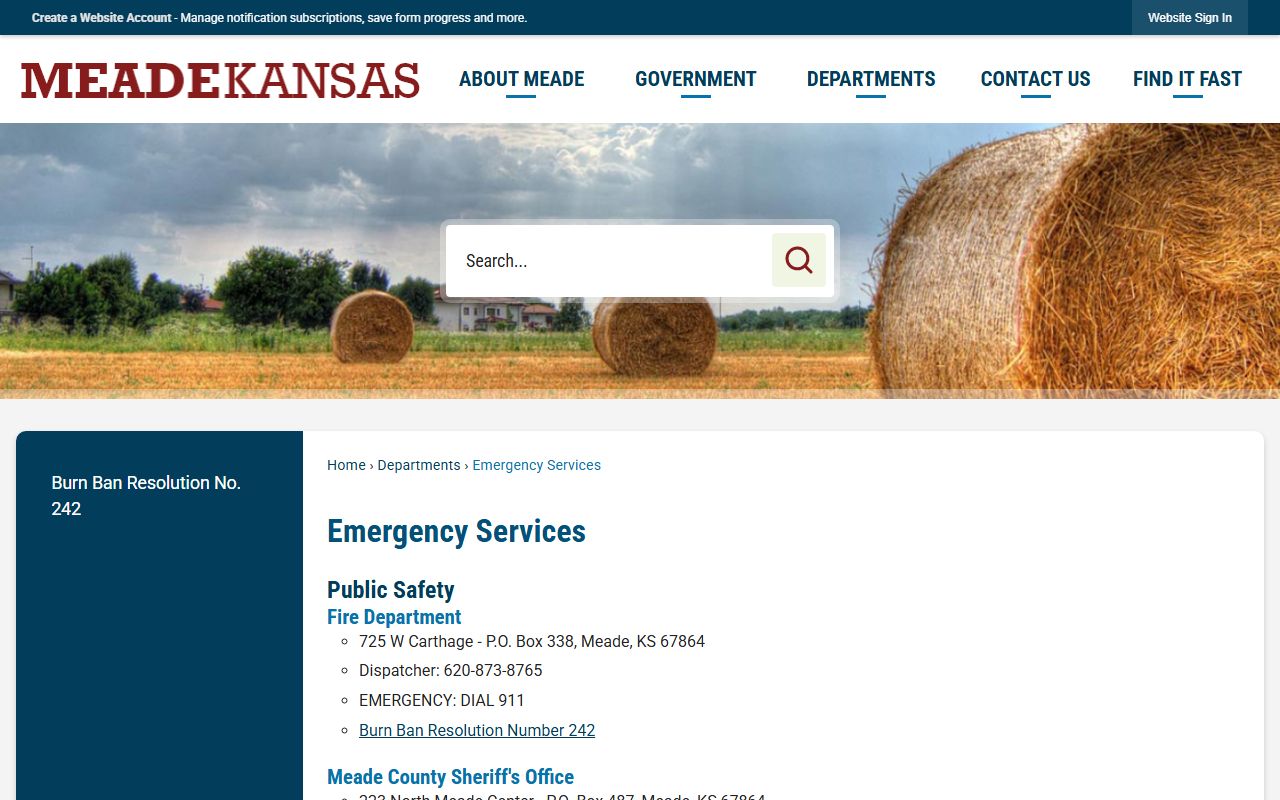 Meade County Jail emergency services contact listing for Clark County inmate custody