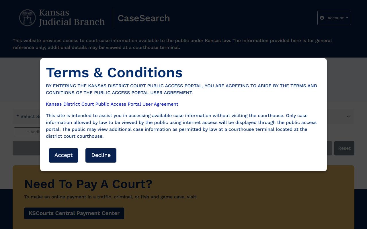 Kansas case search portal for Clark County court records after arrest