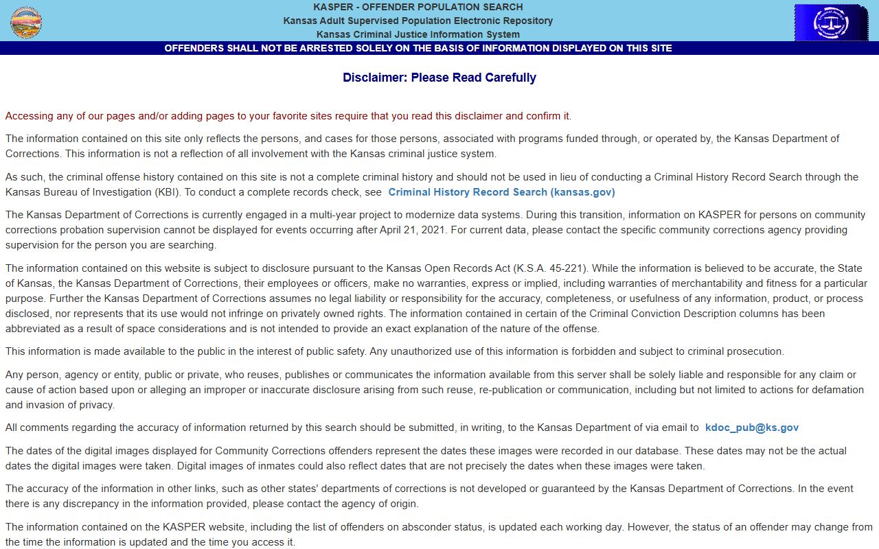 KASPER state custody search for Clark County inmate population transfers
